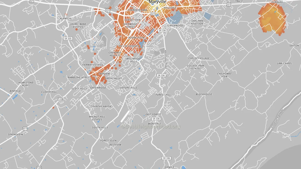 Bike Grade map of 37803, TN
