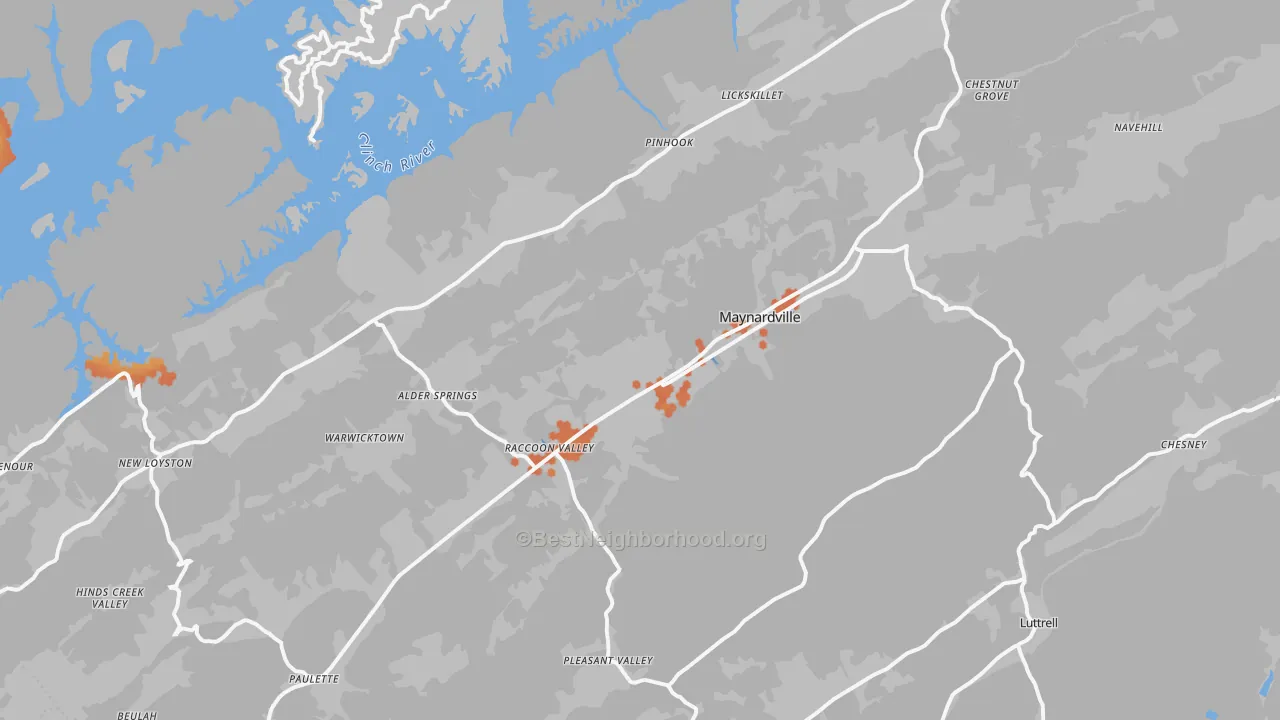 Bike Grade map of 37807, TN