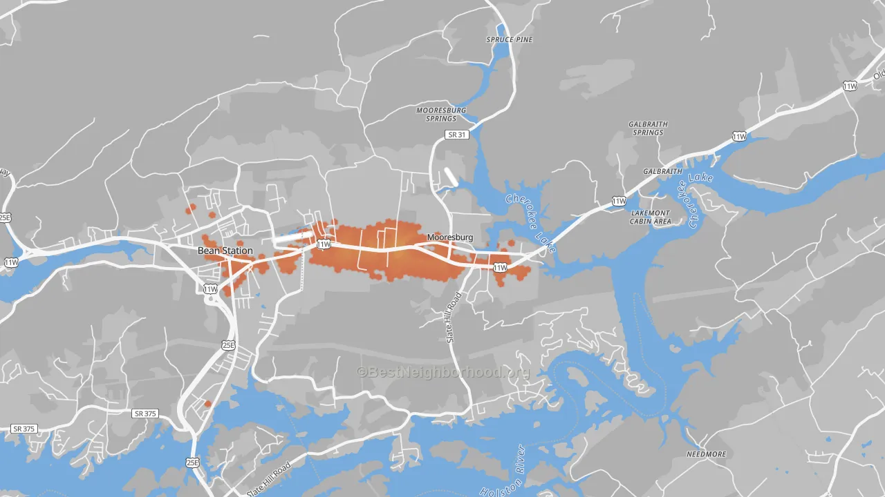 Bike Grade map of 37811, TN
