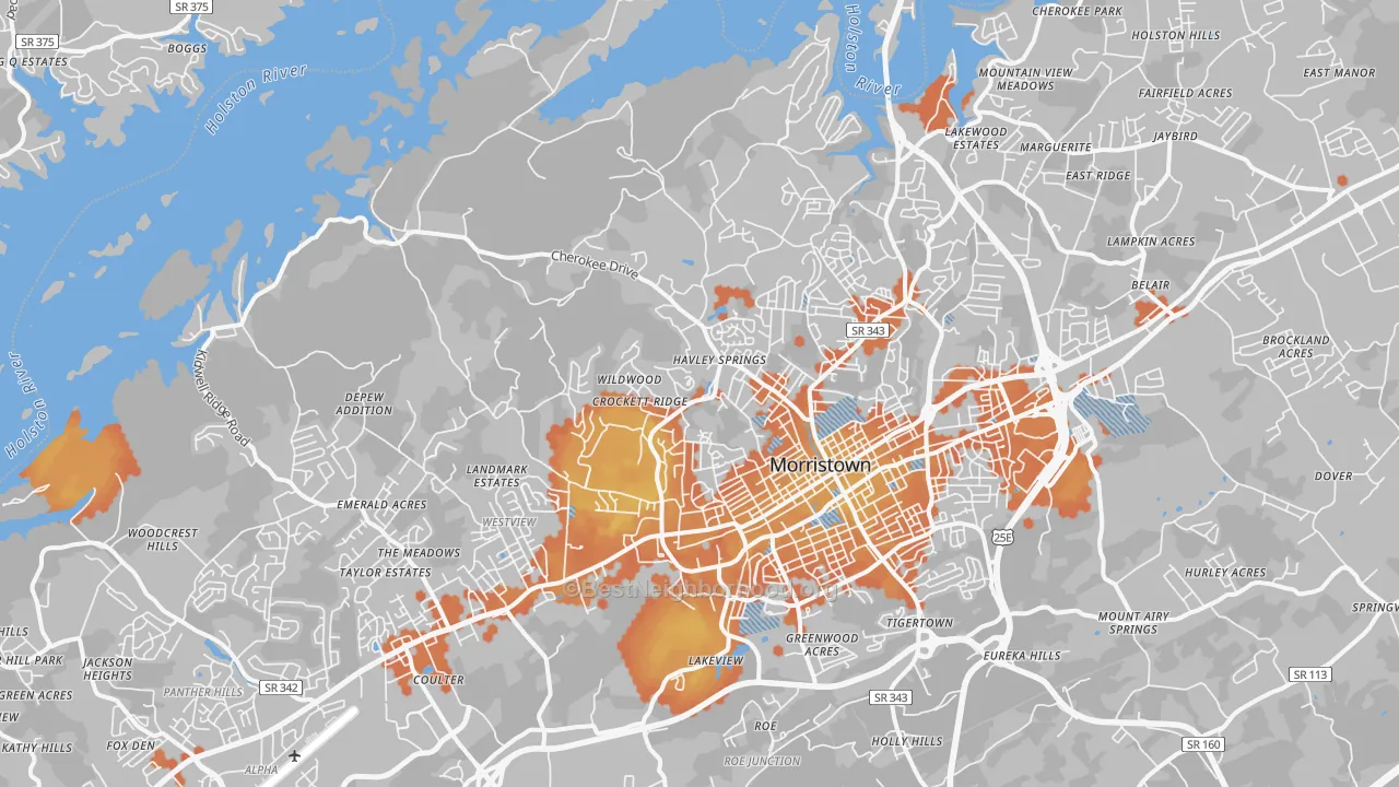Bike Grade map of 37814, TN