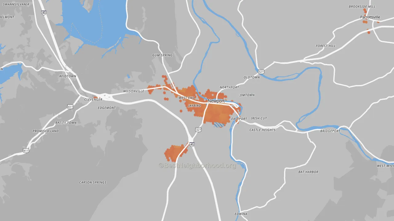 Bike Grade map of 37821, TN