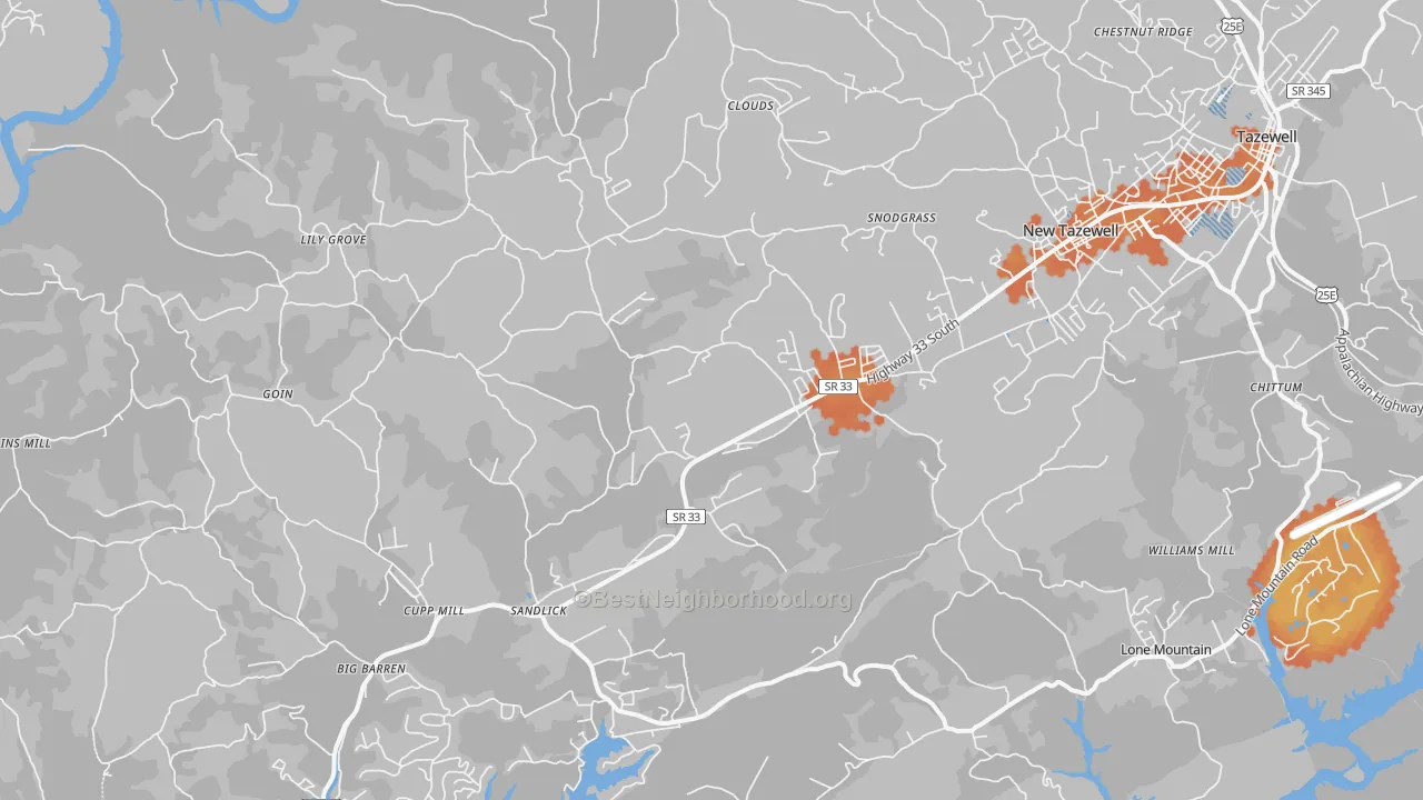 Bike Grade map of 37825, TN