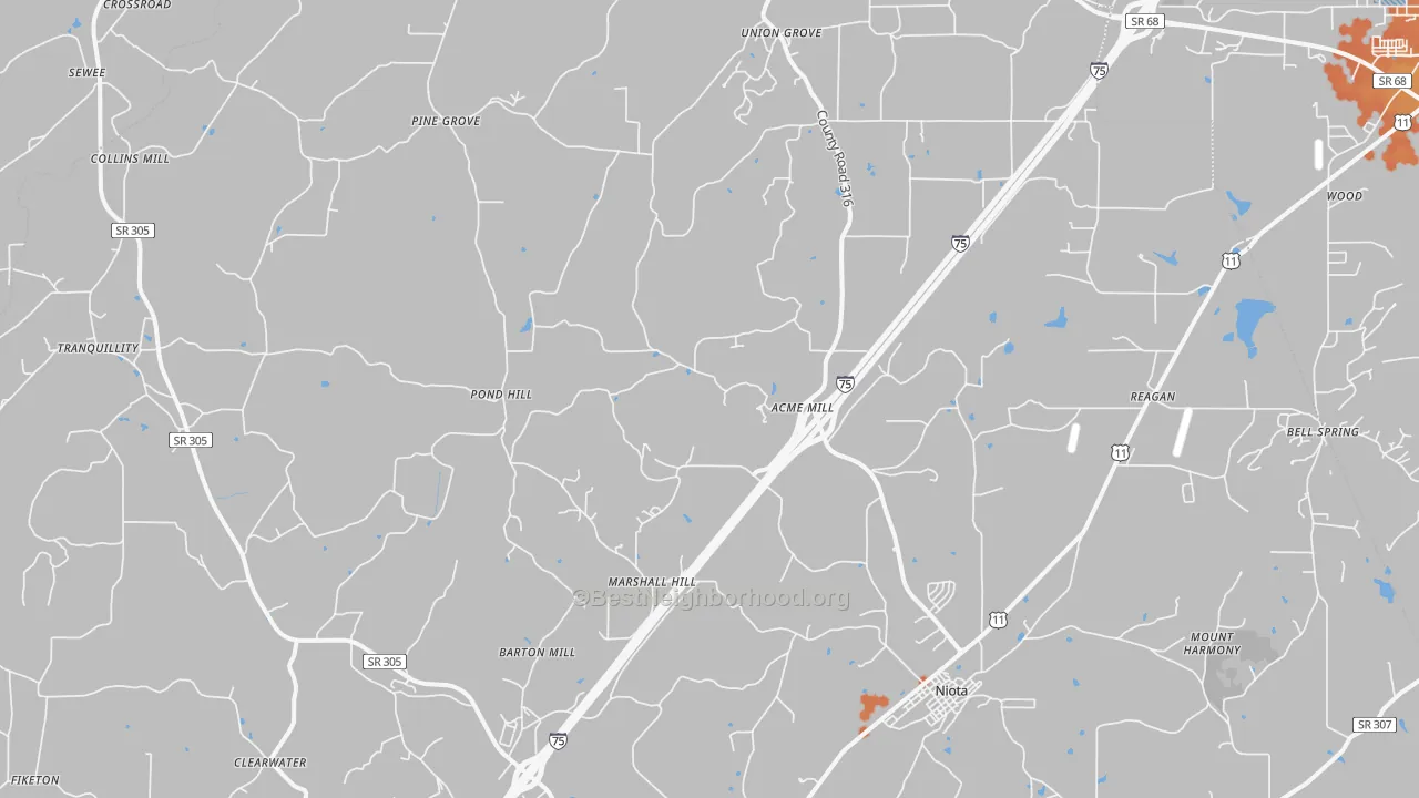 Bike Grade map of 37826, TN