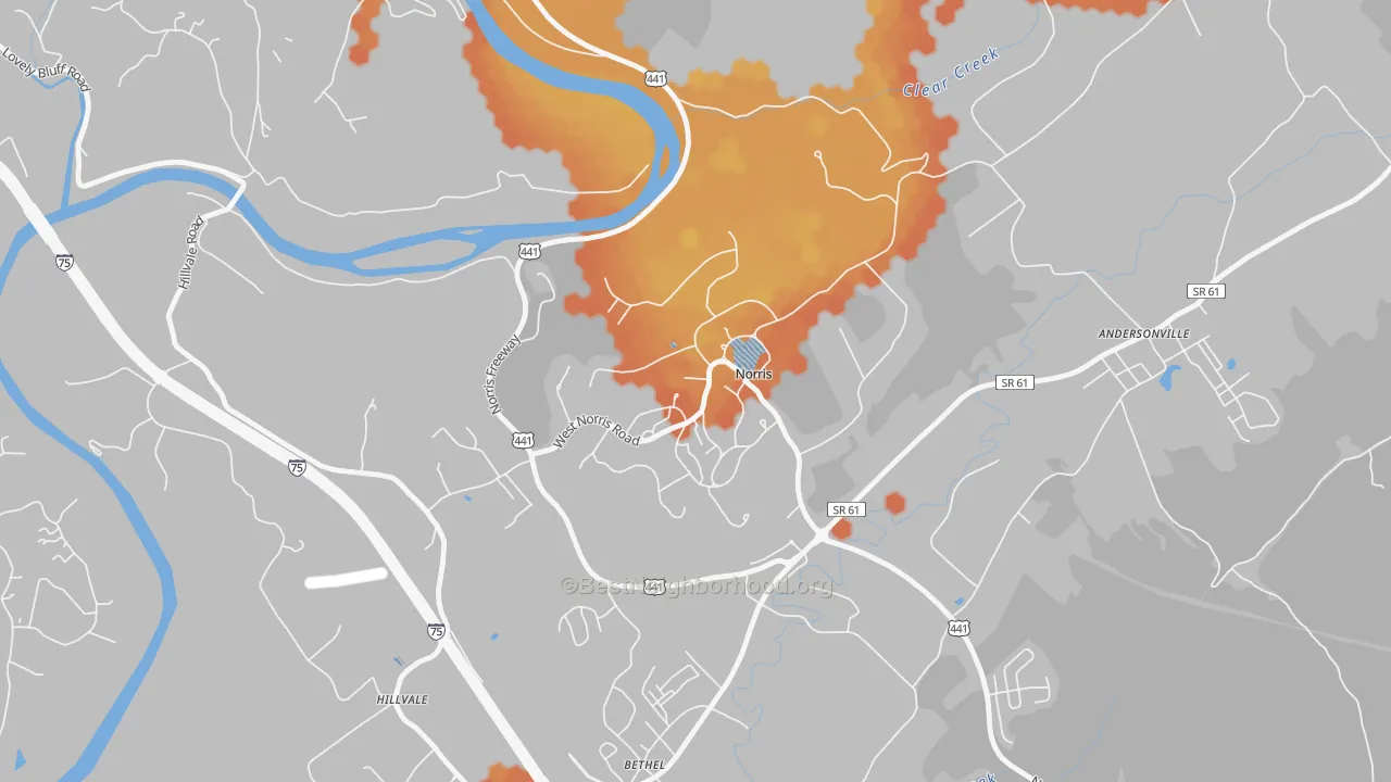 Bike Grade map of 37828, TN