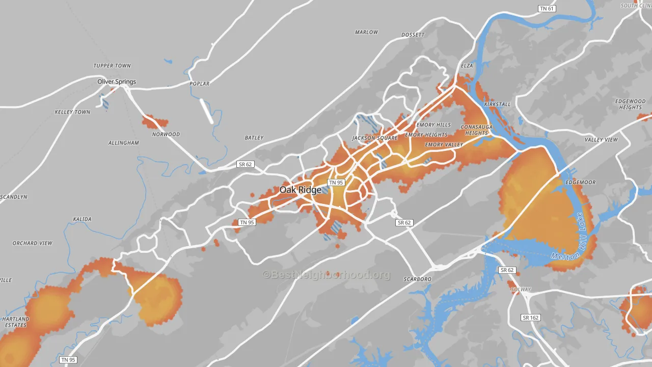 Bike Grade map of 37830, TN
