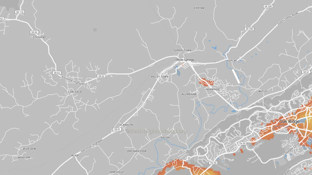 Bike Grade map of 37840, TN