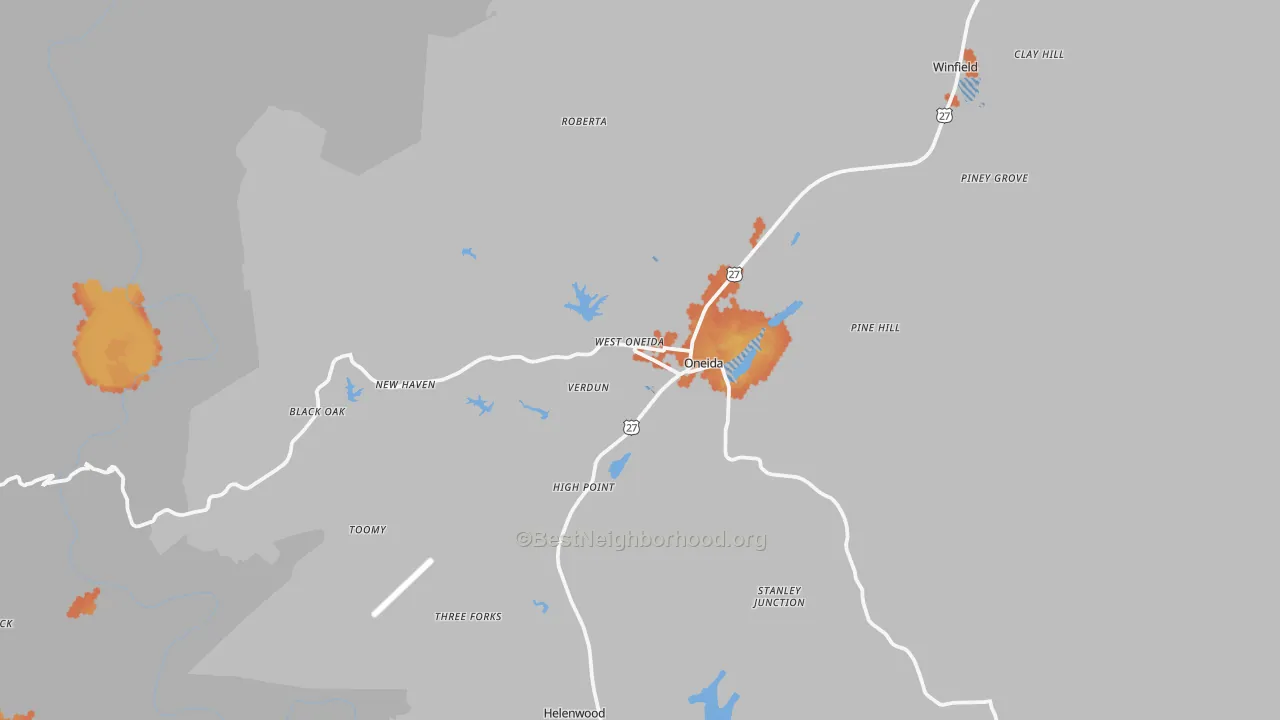 Bike Grade map of 37841, TN
