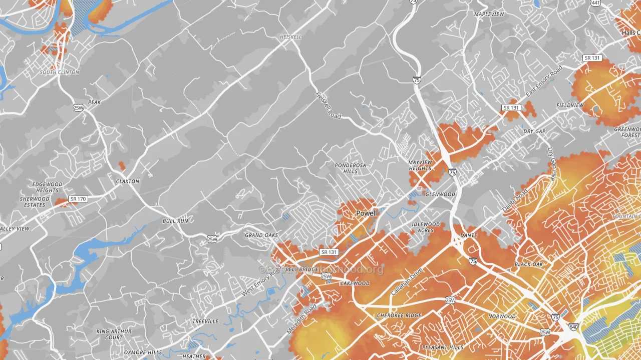 Bike Grade map of 37849, TN