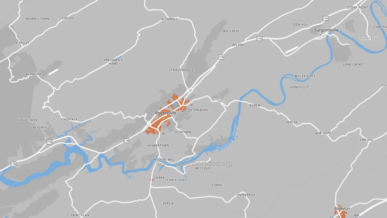 Bike Grade map of 37857, TN