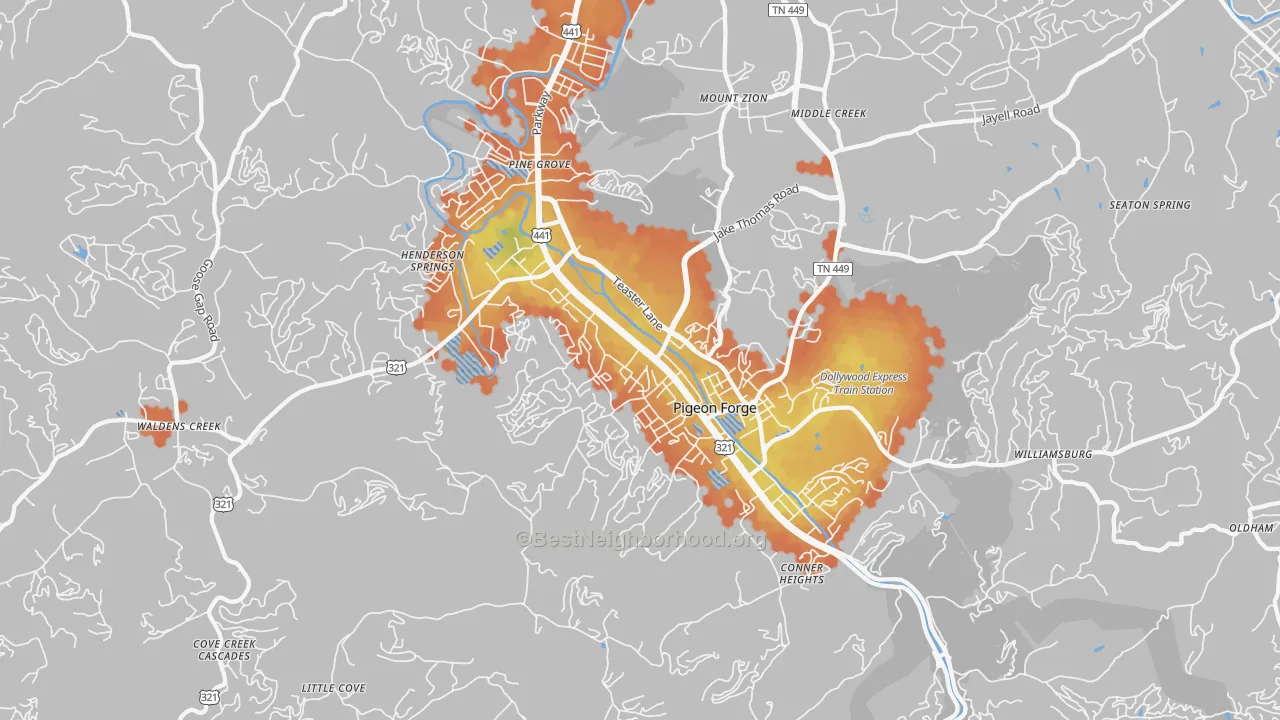 Bike Grade map of 37863, TN