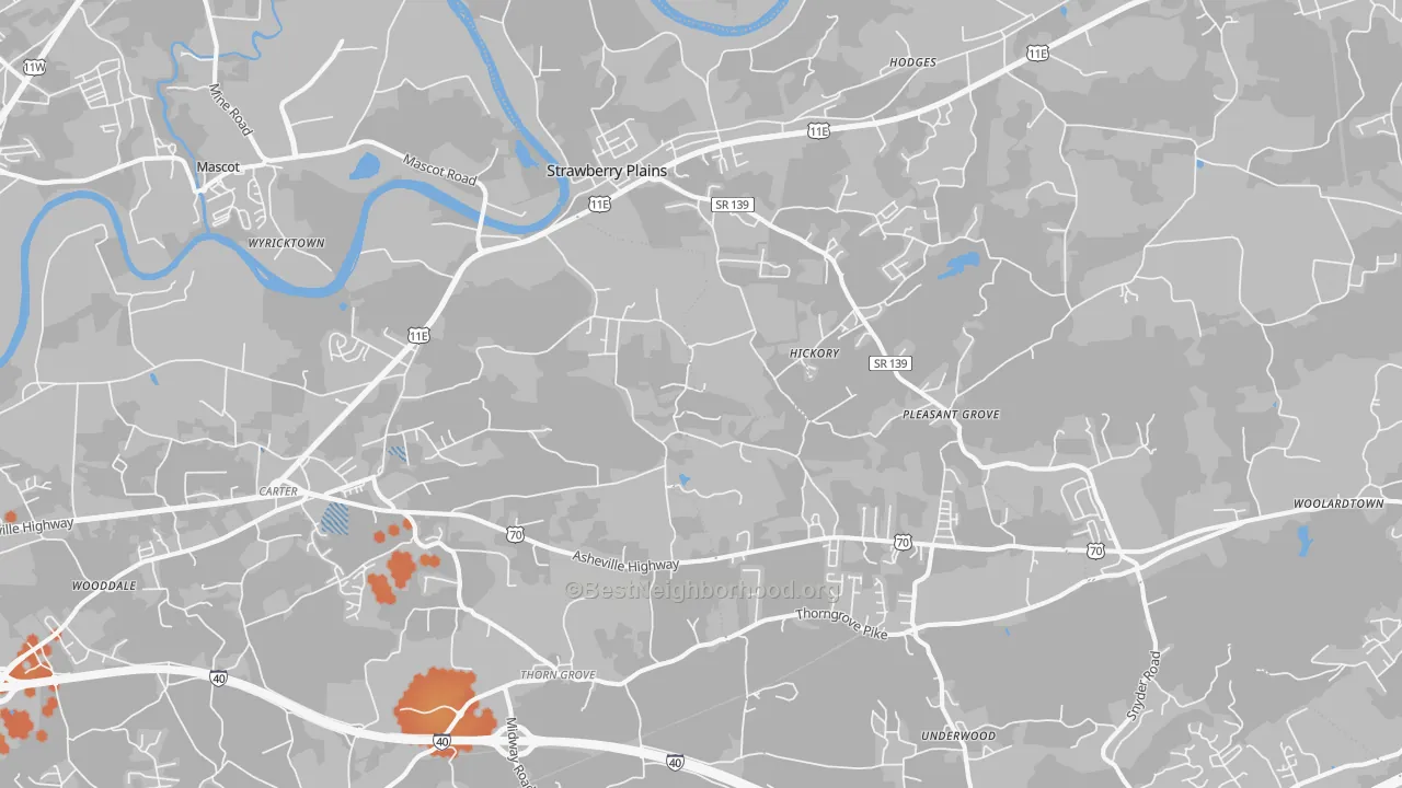 Bike Grade map of 37871, TN