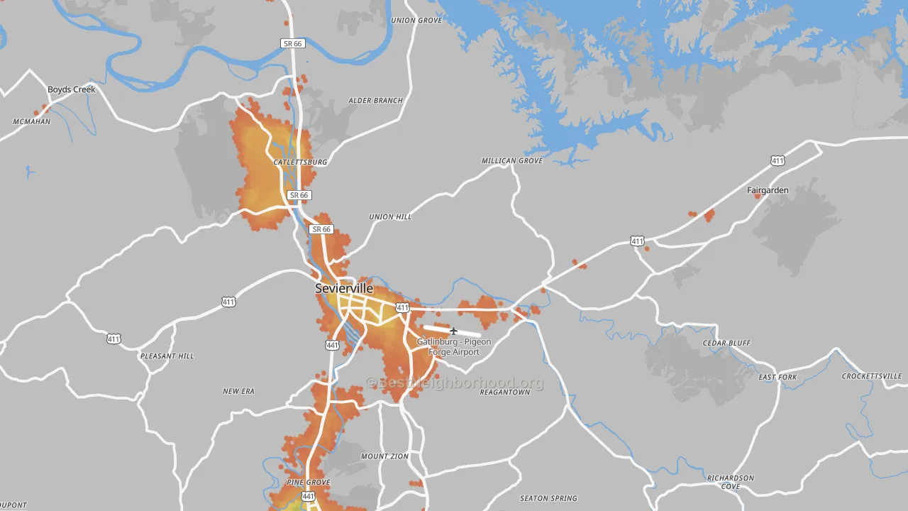 Bike Grade map of 37876, TN