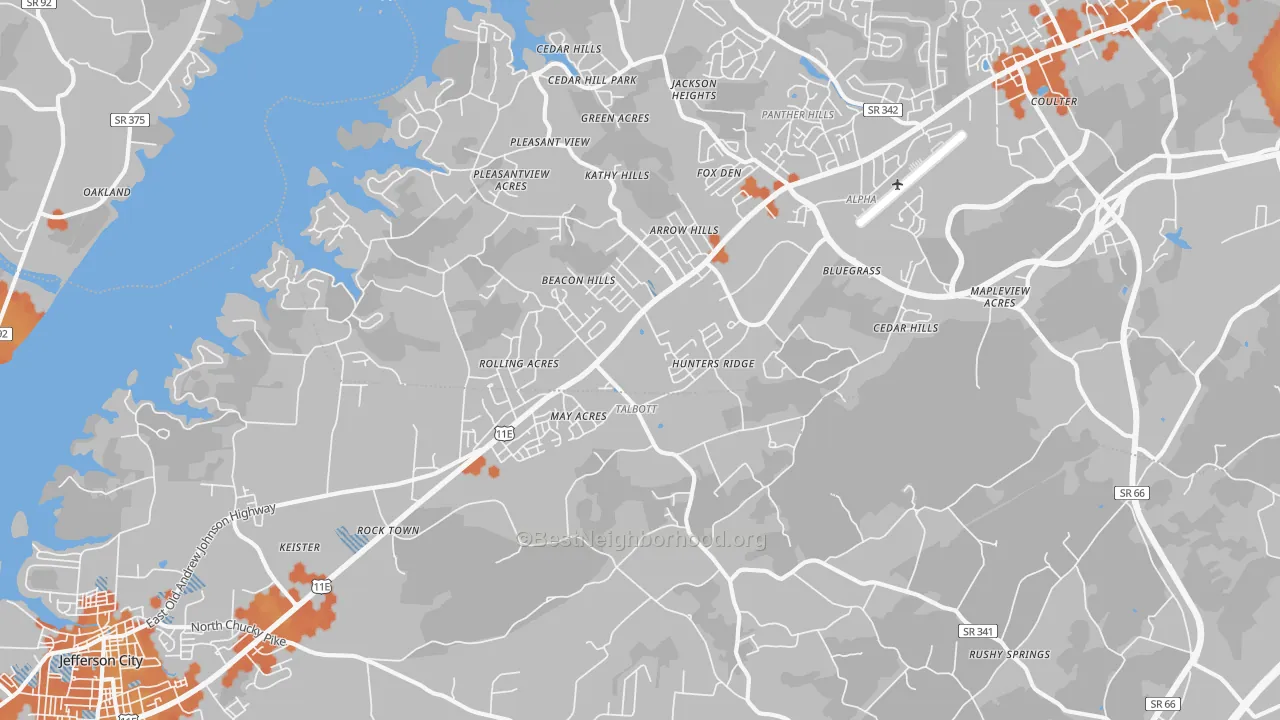 Bike Grade map of 37877, TN