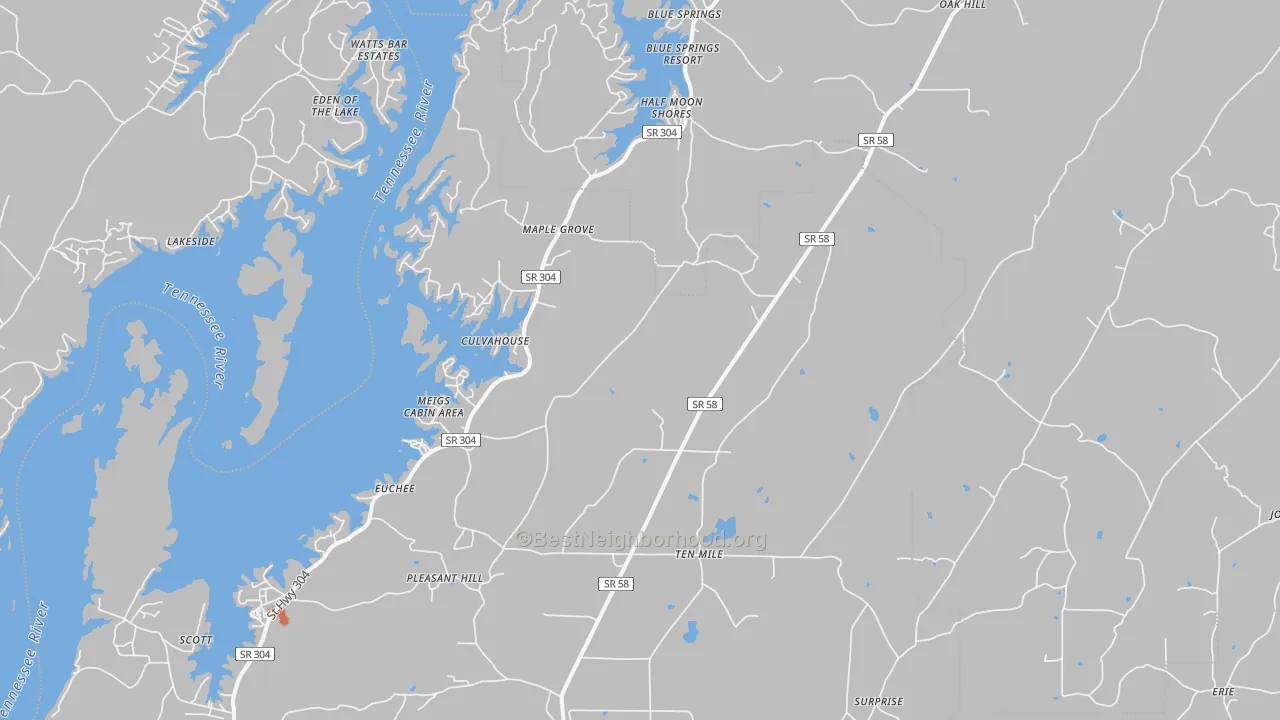 Bike Grade map of 37880, TN