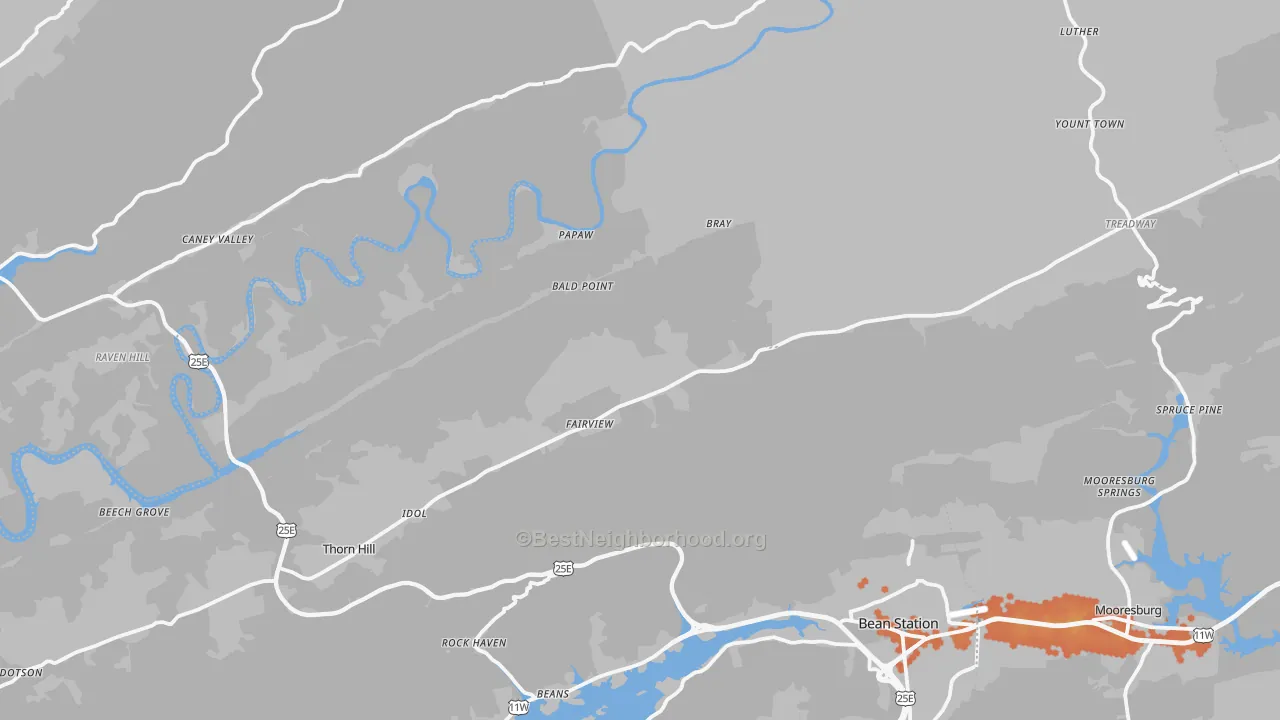 Bike Grade map of 37881, TN