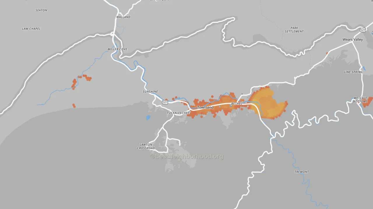 Bike Grade map of 37882, TN