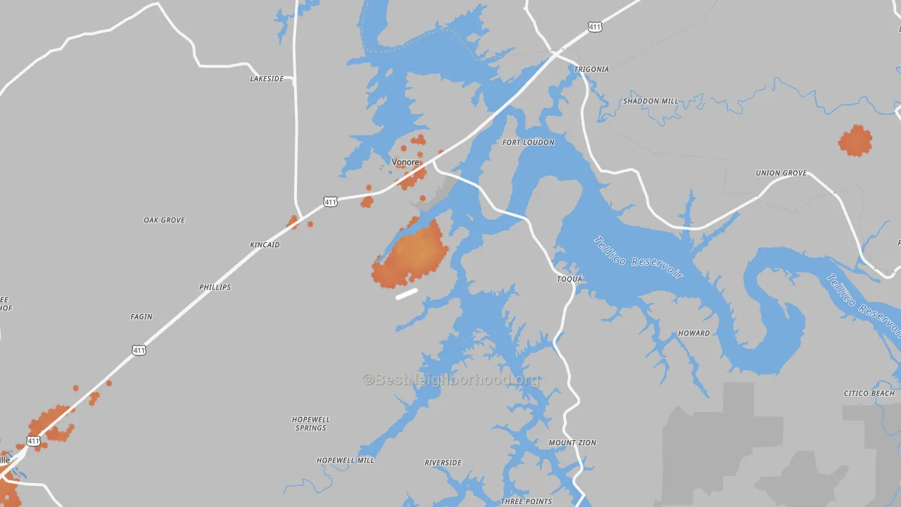 Bike Grade map of 37885, TN