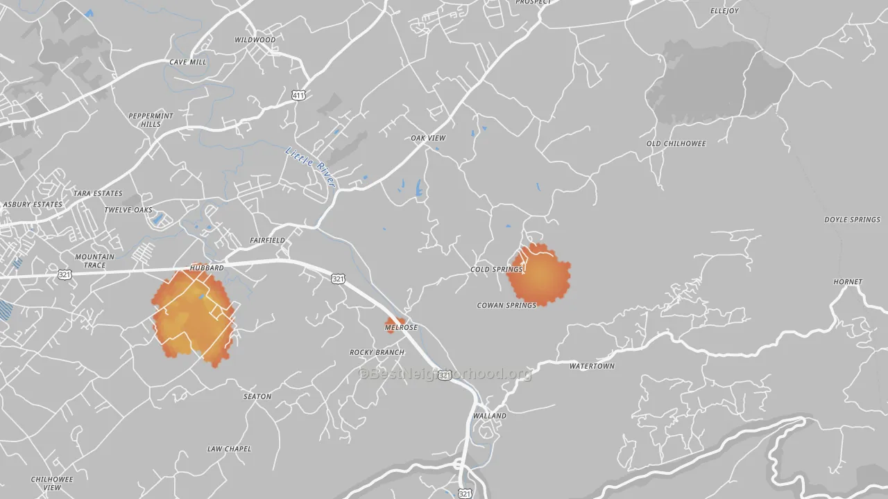 Bike Grade map of 37886, TN