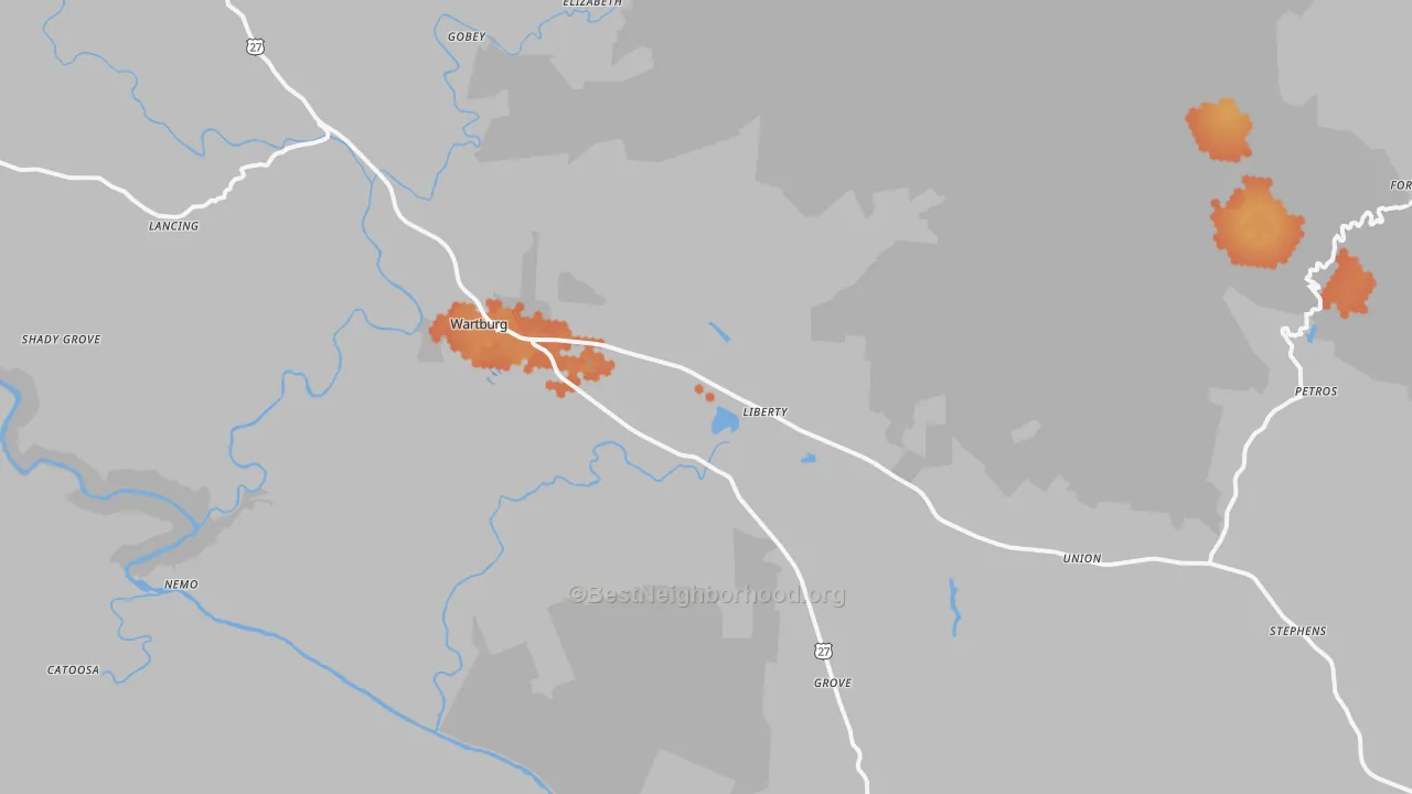 Bike Grade map of 37887, TN