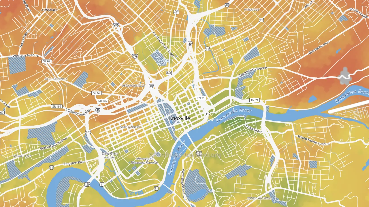 Bike Grade map of 37902, TN