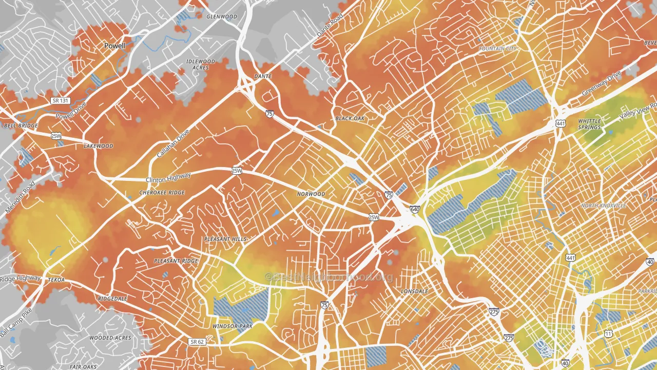 Bike Grade map of 37912, TN
