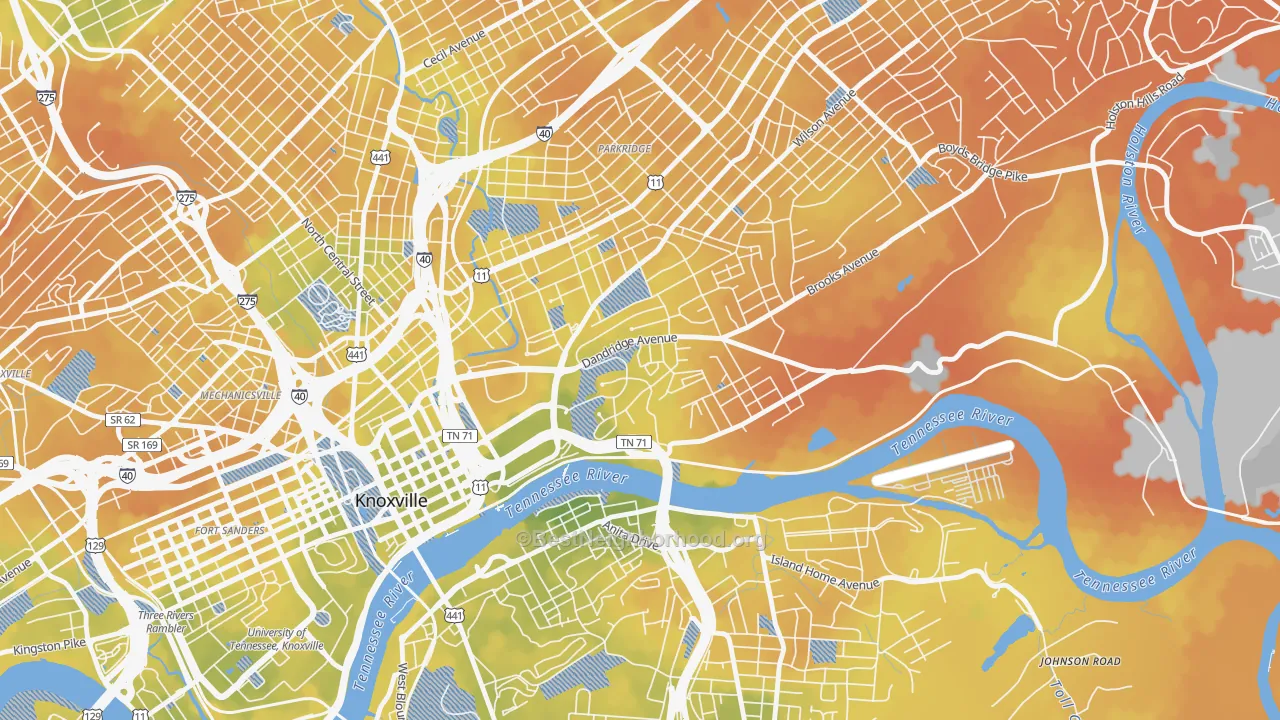Bike Grade map of 37915, TN