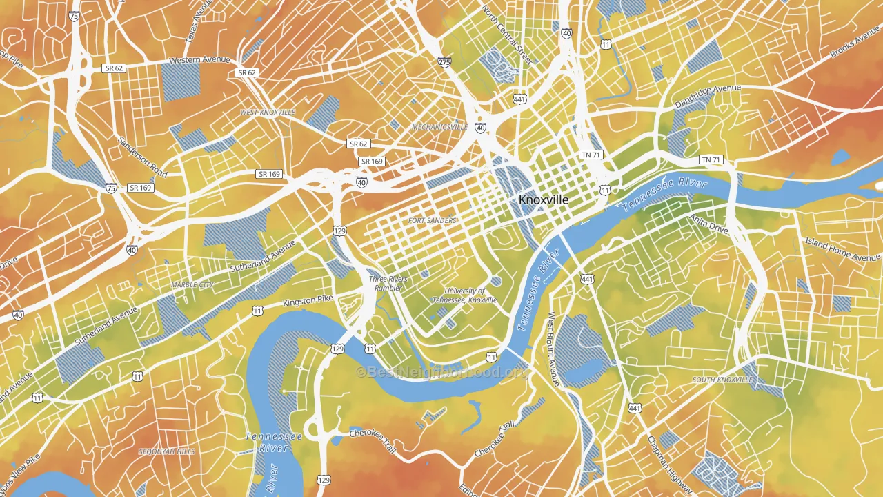 Bike Grade map of 37916, TN