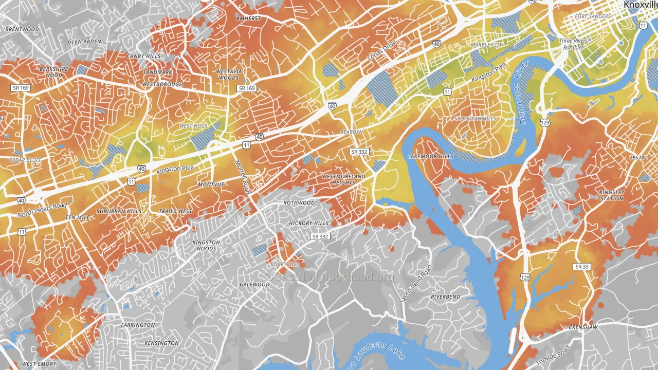 Bike Grade map of 37919, TN