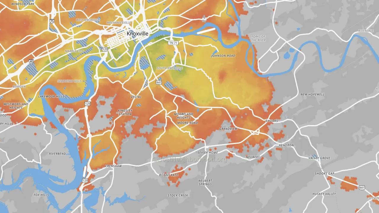 Bike Grade map of 37920, TN