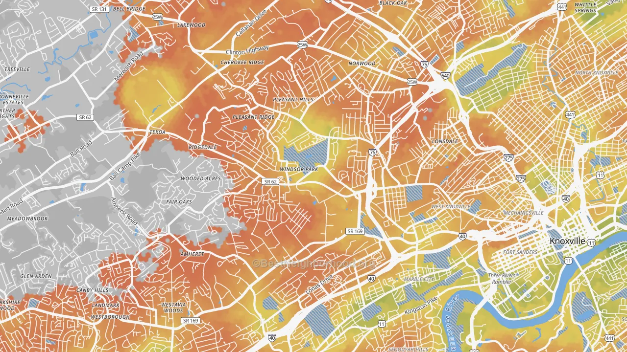 Bike Grade map of 37921, TN