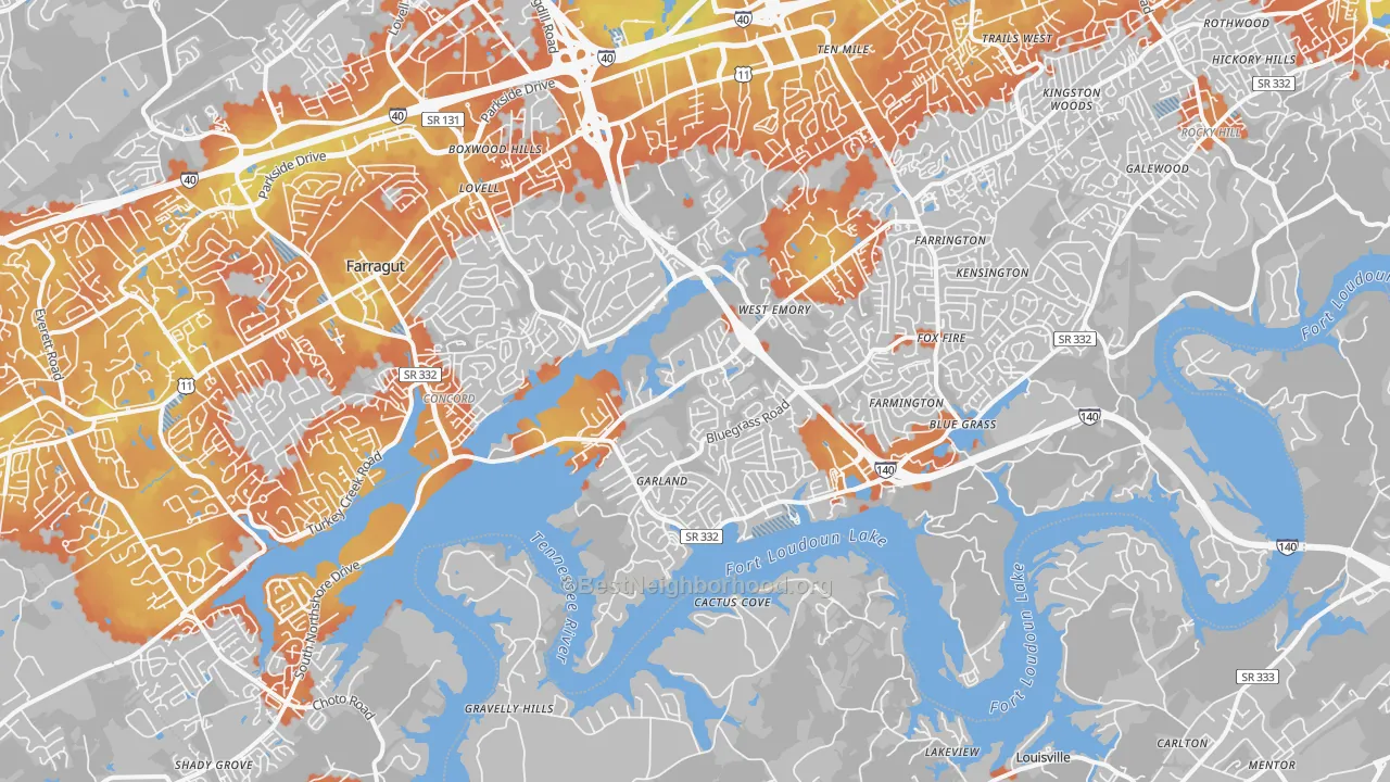 Bike Grade map of 37922, TN