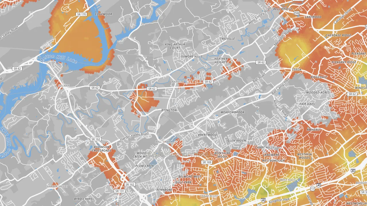 Bike Grade map of 37931, TN