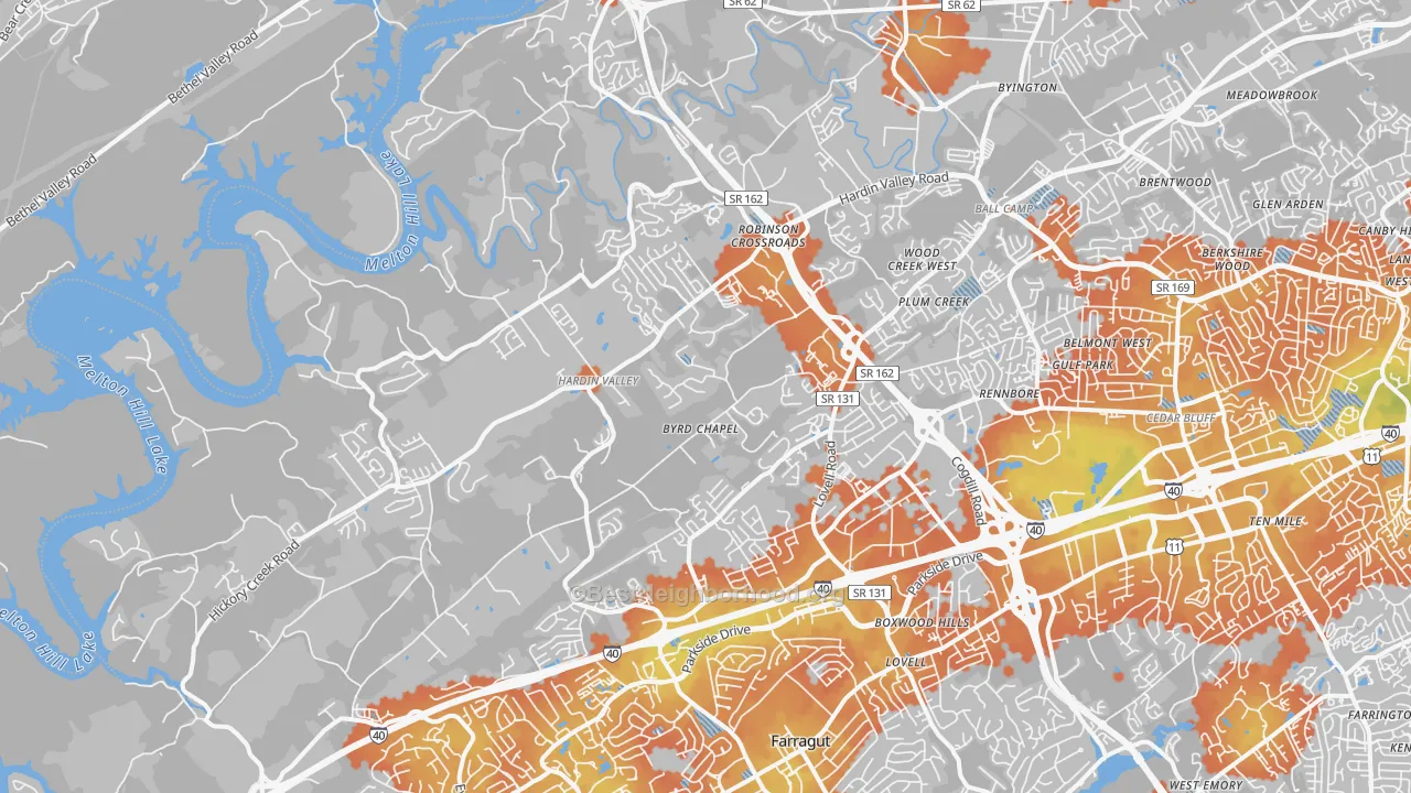 Bike Grade map of 37932, TN