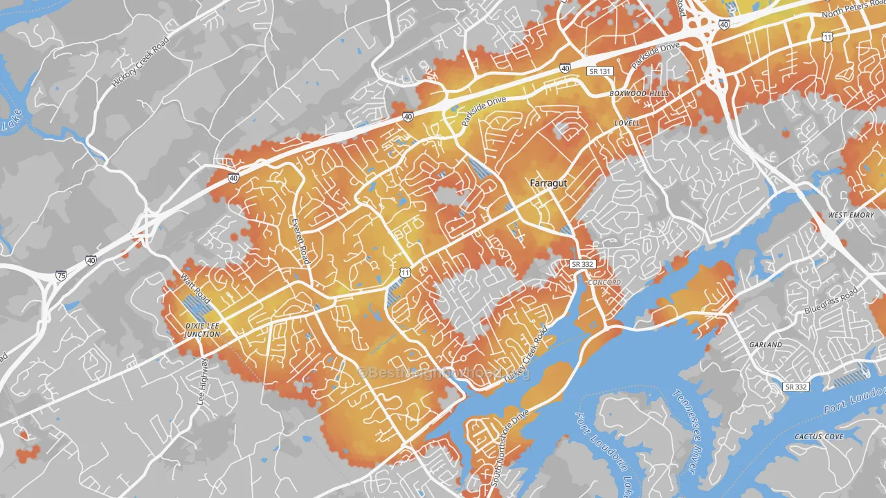 Bike Grade map of 37934, TN