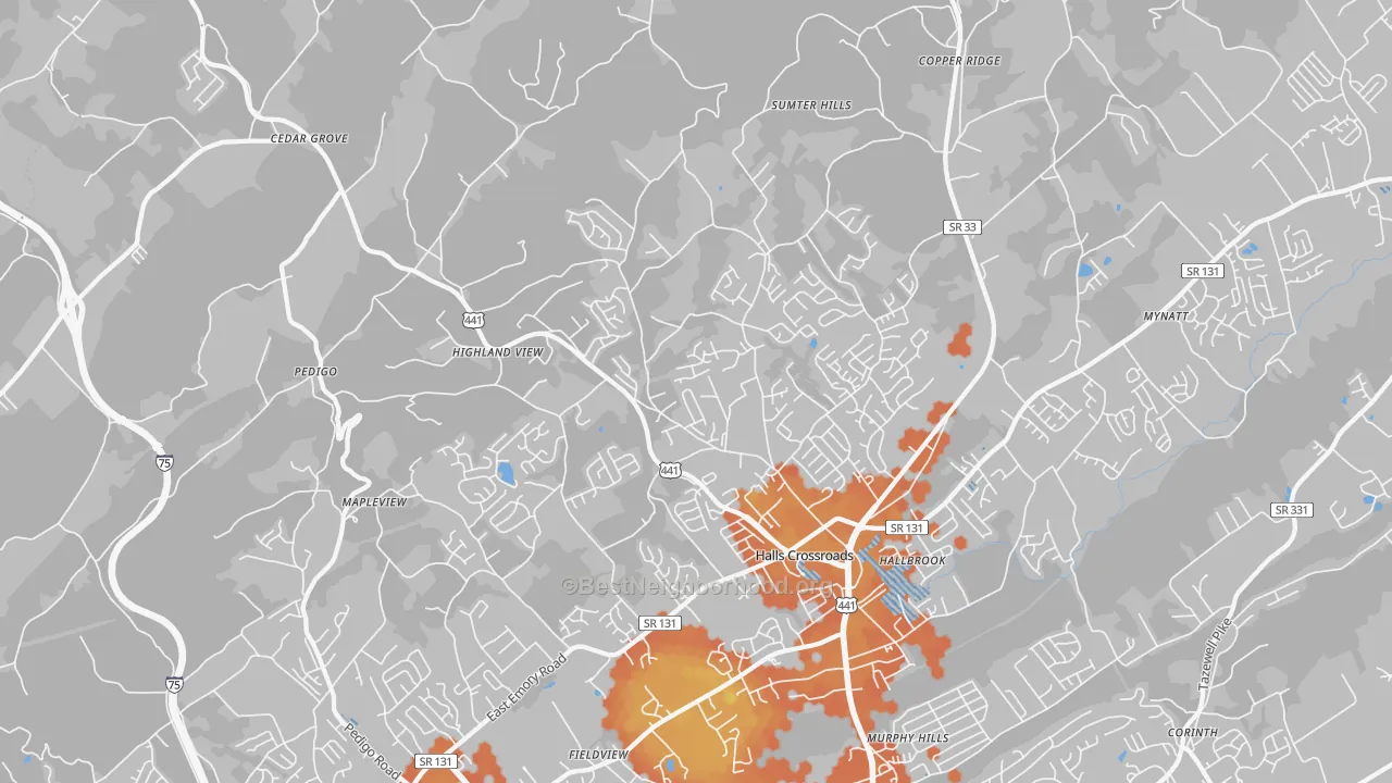 Bike Grade map of 37938, TN