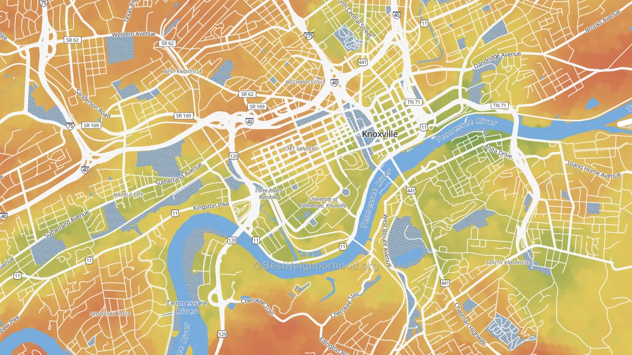 Bike Grade map of 37996, TN