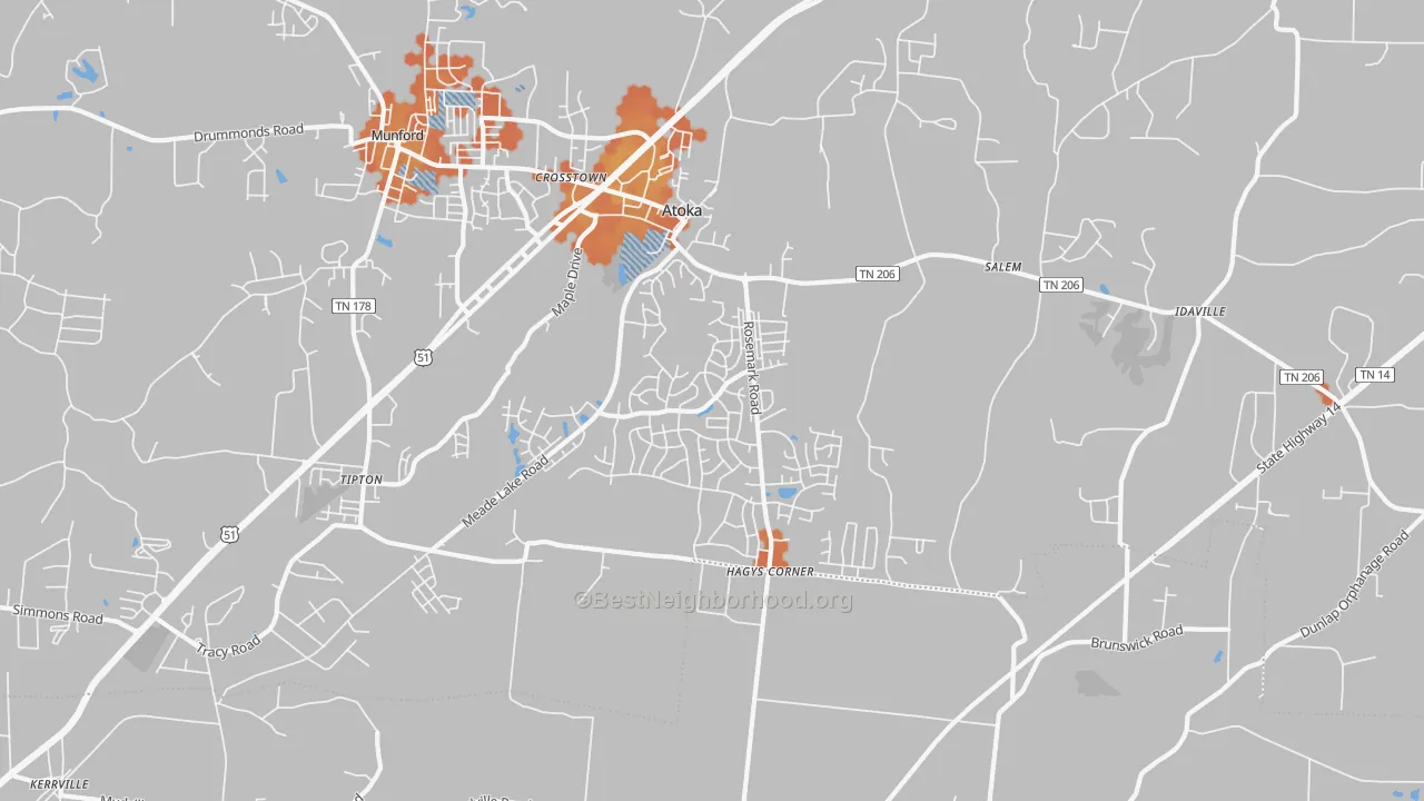 Bike Grade map of 38004, TN