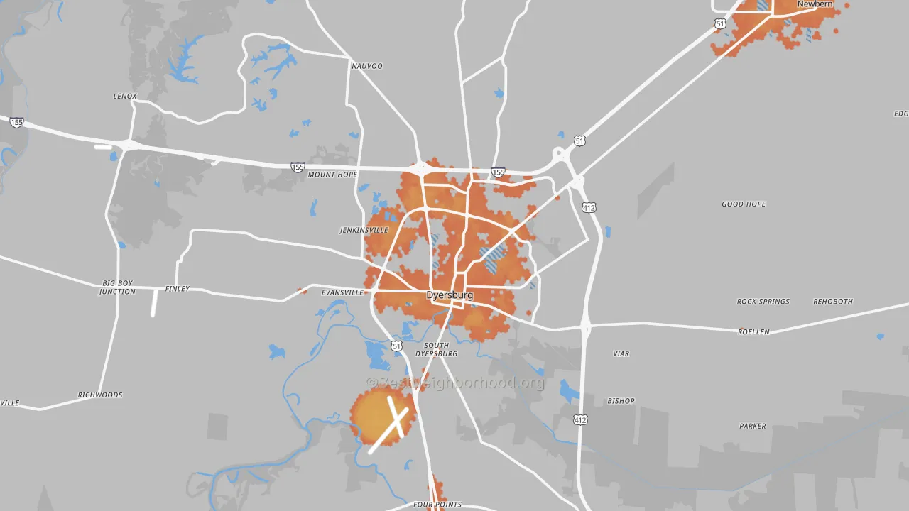 Bike Grade map of 38024, TN