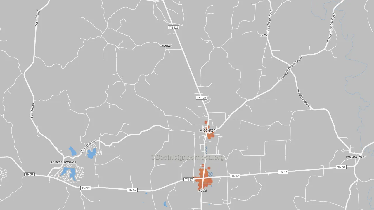 Bike Grade map of 38052, TN