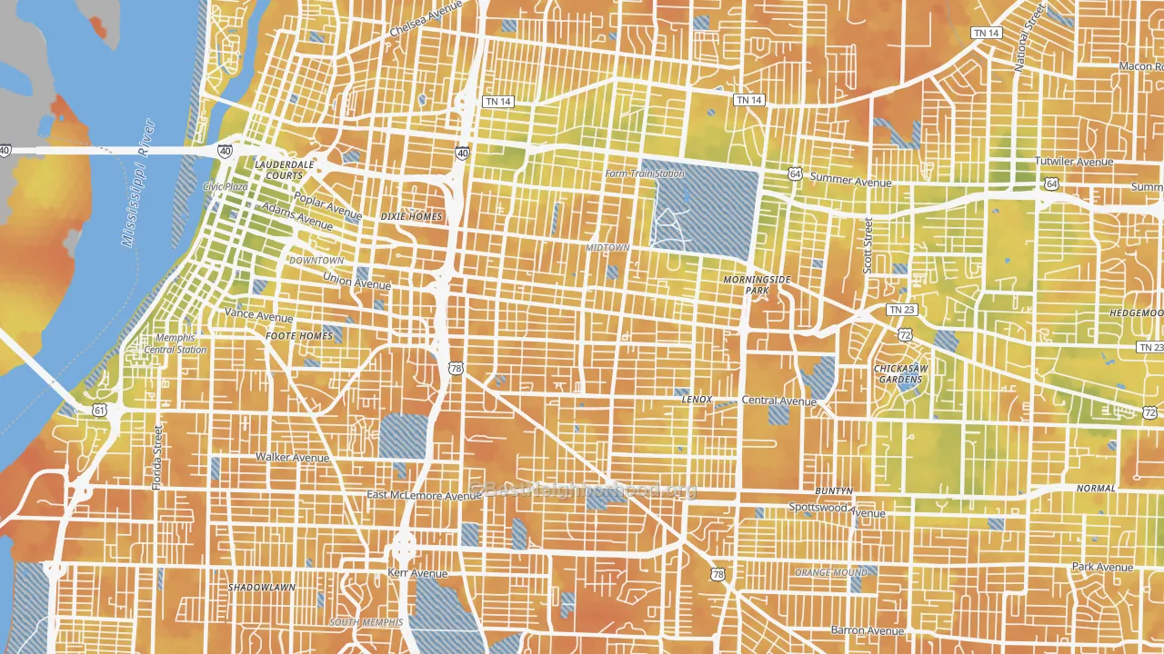 Bike Grade map of 38104, TN