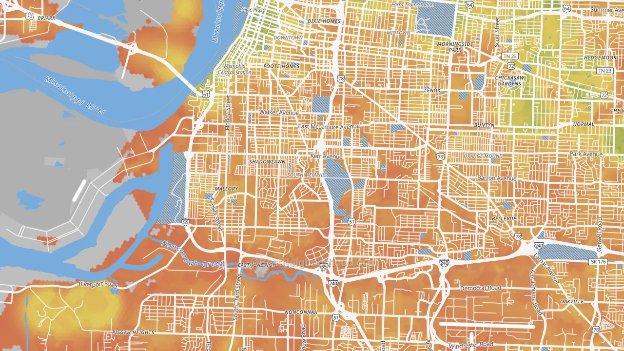Bike Grade map of 38106, TN