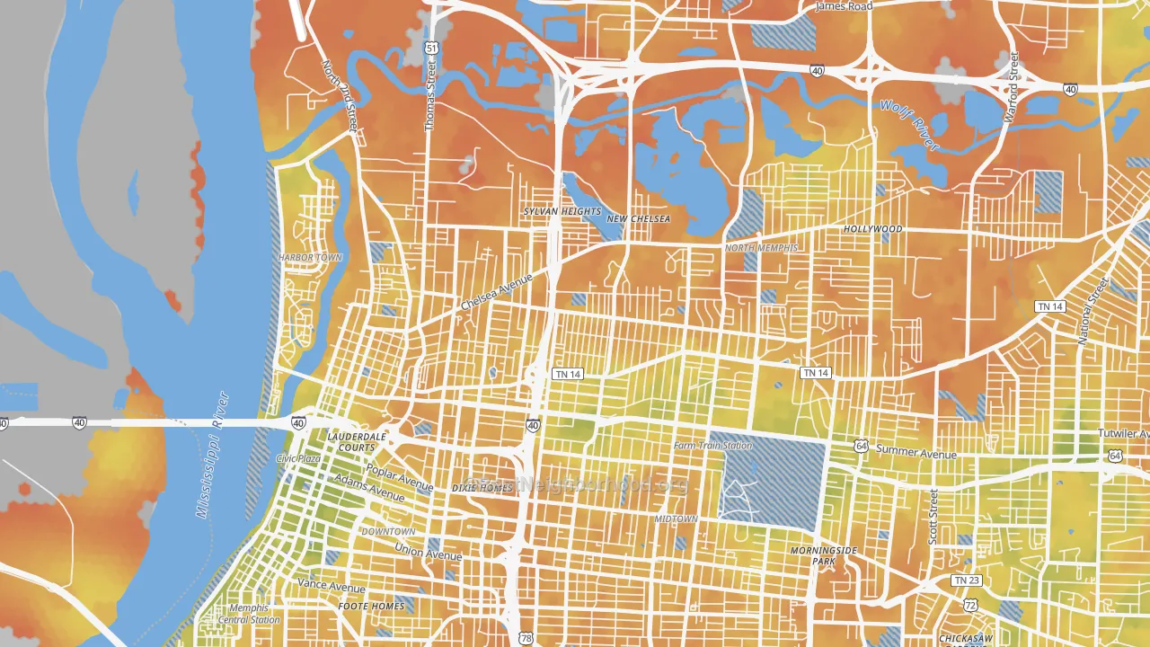 Bike Grade map of 38107, TN