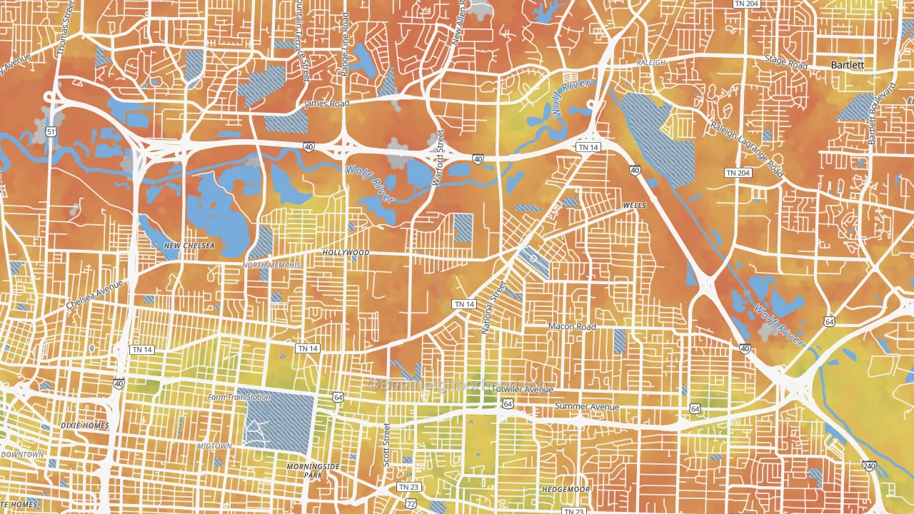 Bike Grade map of 38108, TN
