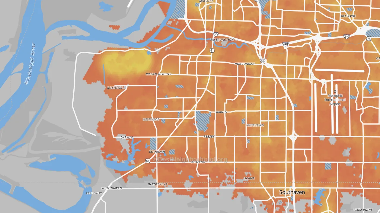 Bike Grade map of 38109, TN