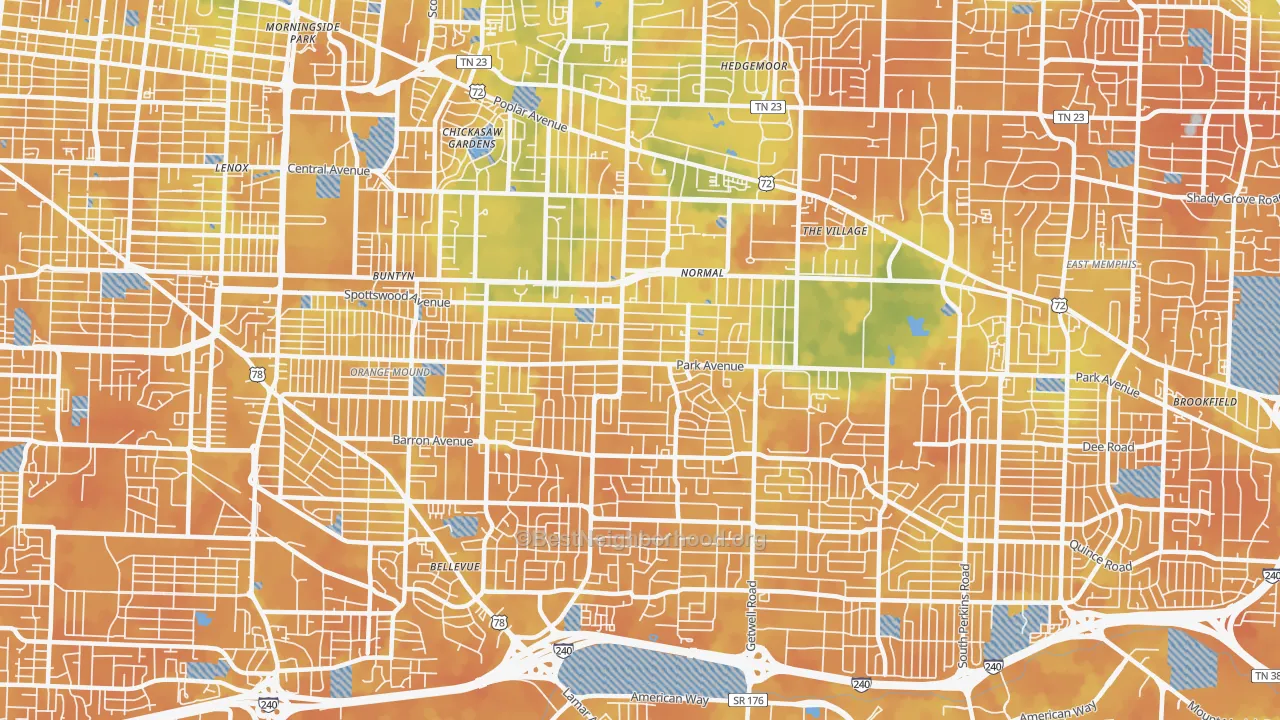 Bike Grade map of 38111, TN
