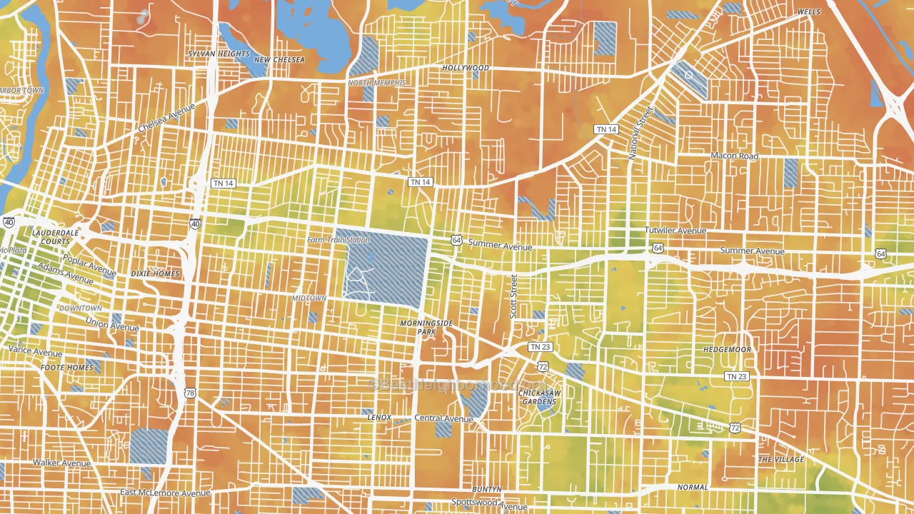 Bike Grade map of 38112, TN