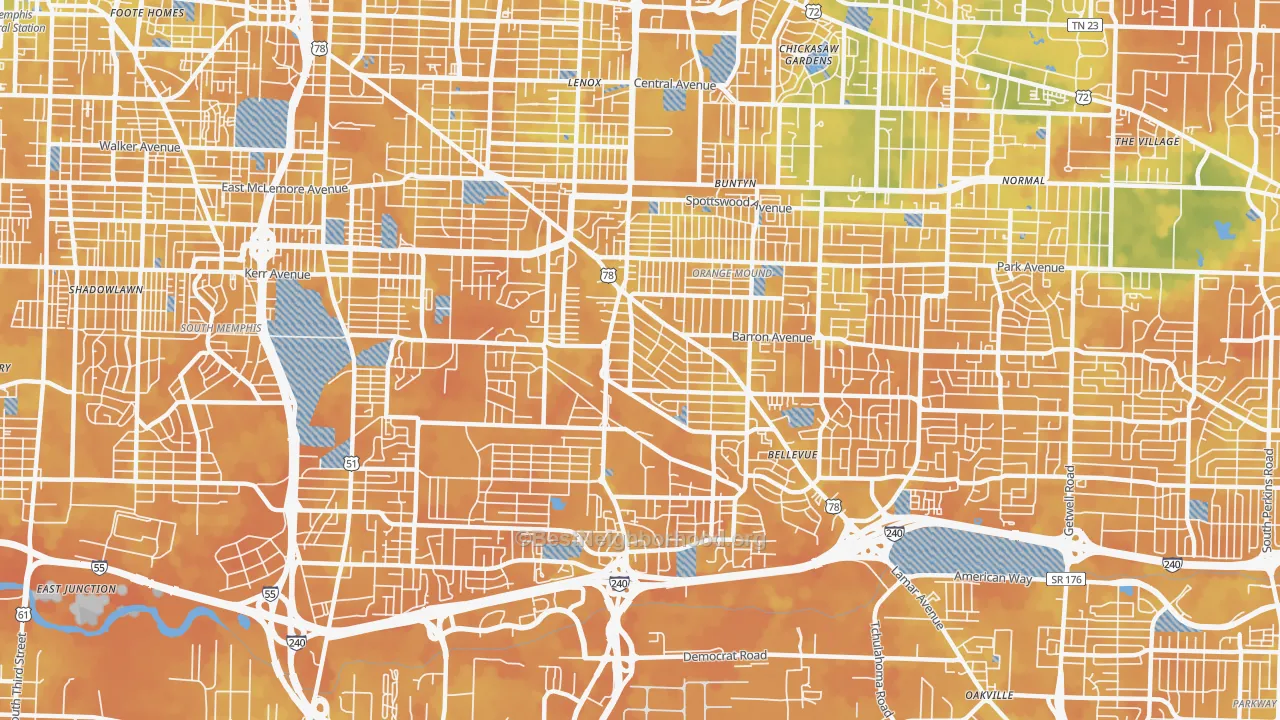 Bike Grade map of 38114, TN