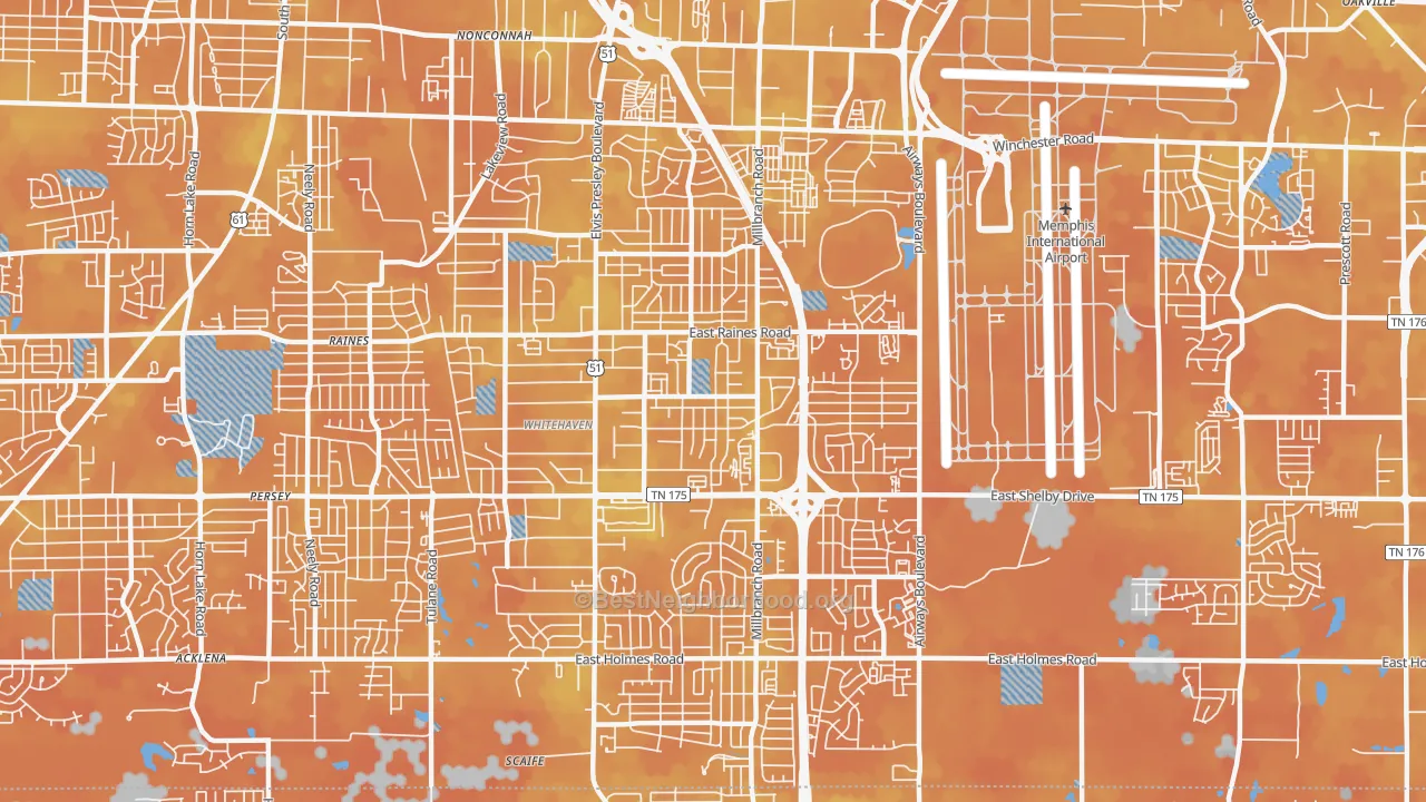 Bike Grade map of 38116, TN
