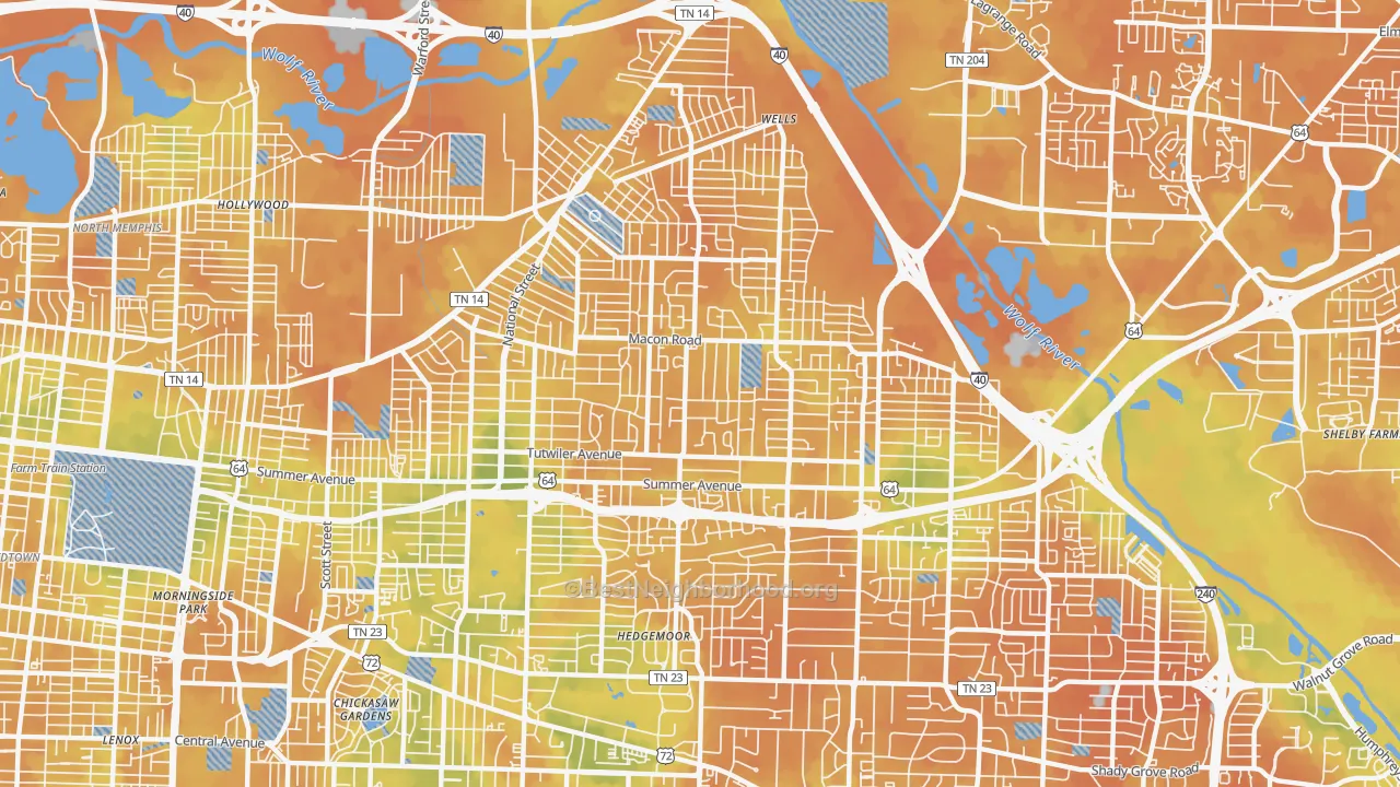 Bike Grade map of 38122, TN