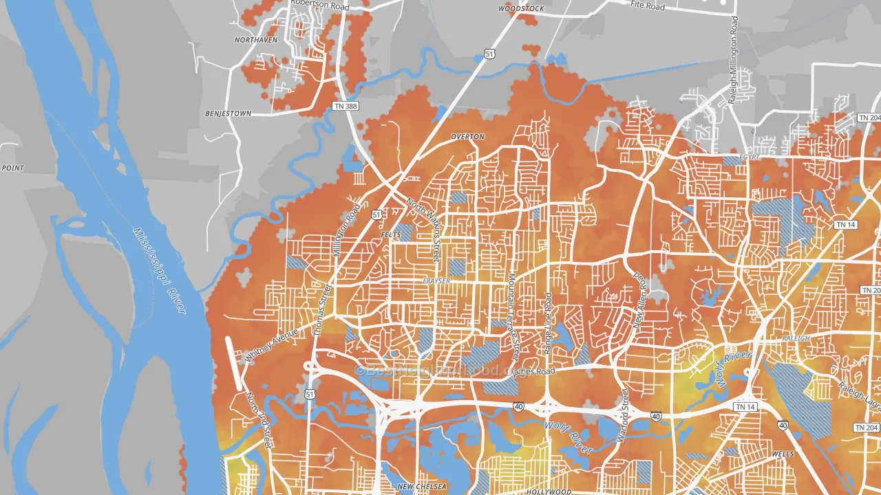 Bike Grade map of 38127, TN